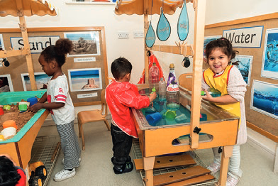 Children at the water play table